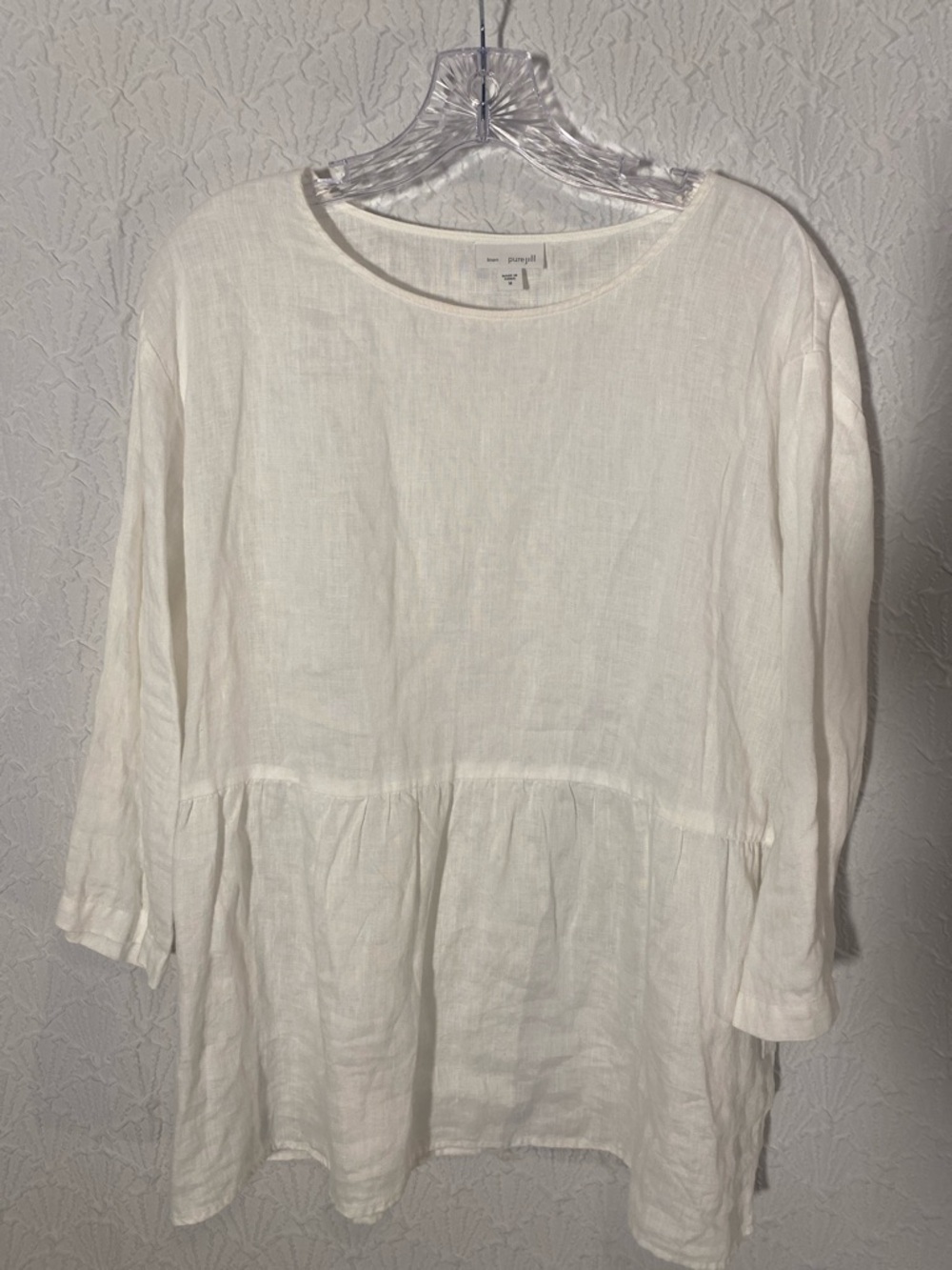 Pure Jill Lightweight White Linen Tunic Top - Relaxed Peplum Style